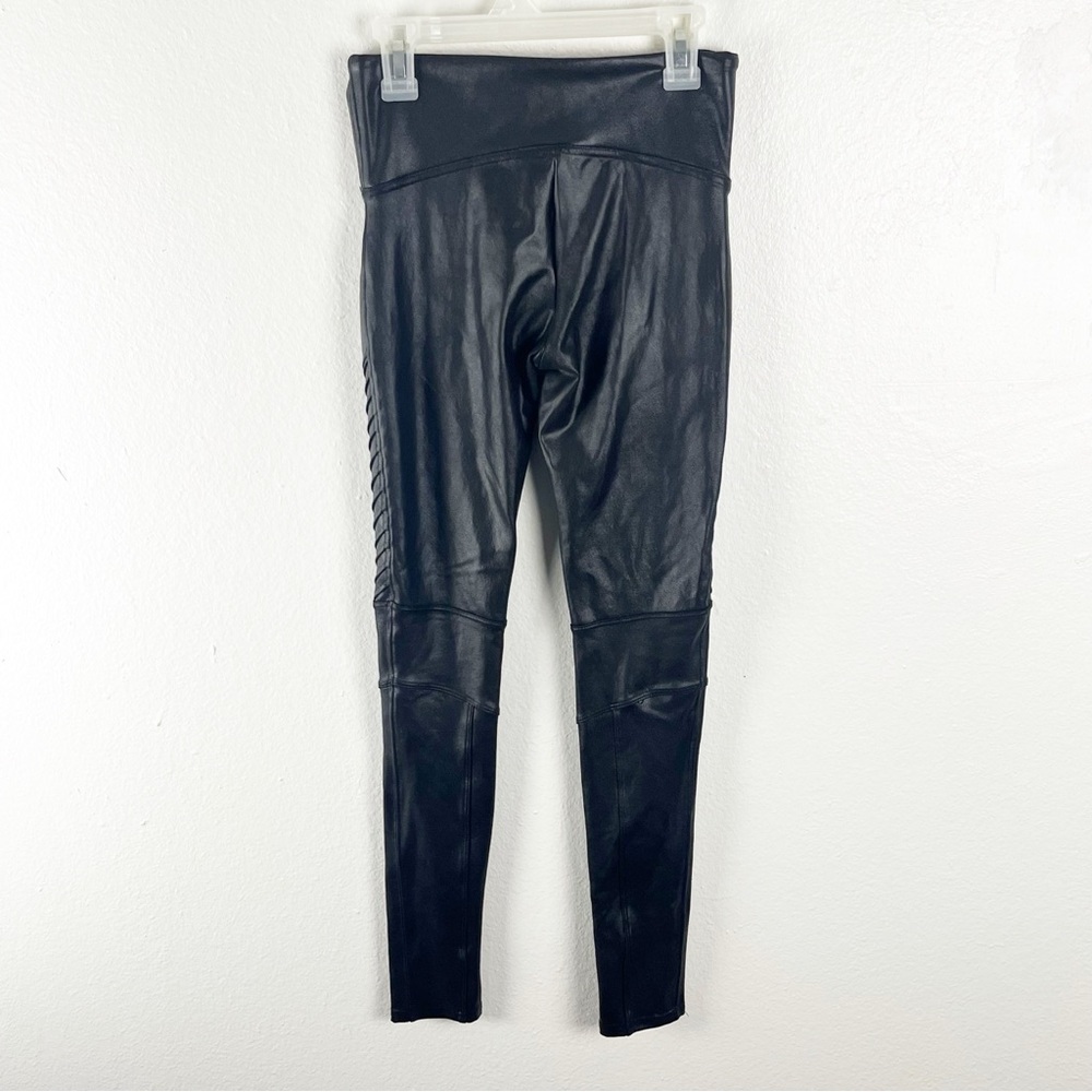 SPANX Black Faux Leather Moto Leggings Size Small Neutral Minimalist Biker Boho